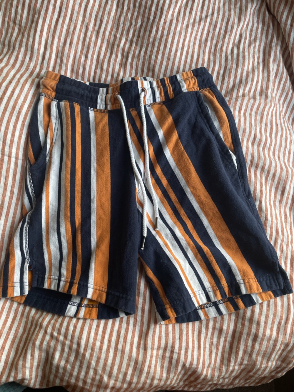 Free Planet Navy, Orange & White Striped Men's Hybrid Shorts